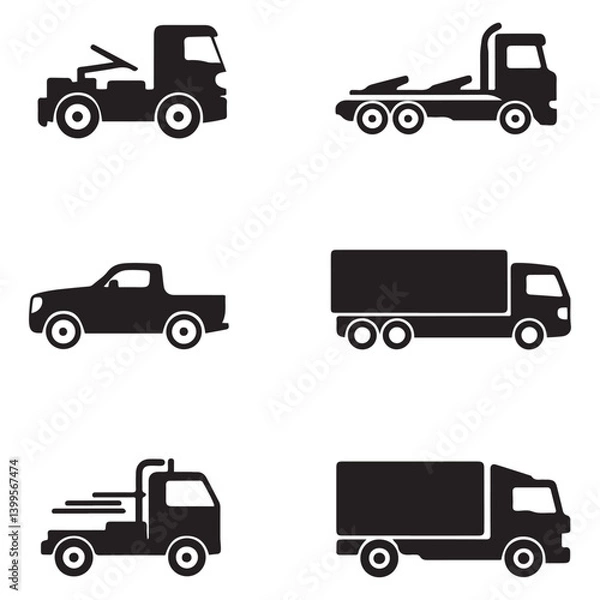 Fototapeta Trucks icon set Vector Black silhouettes. with white background