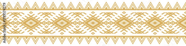 Fototapeta Gold ethnic ornament with geometric tribal border pattern.
