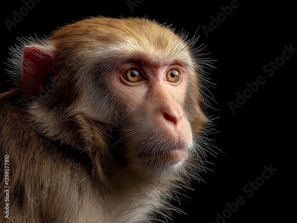 Fototapeta Monkey Portrait on Black Background Close Up Natural Lighting