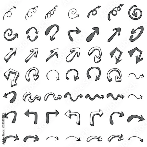 Fototapeta Arrow Doodle vector icon set. Drawing sketch illustration hand drawn line eps10