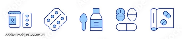 Obraz syrup, pills, medicine, pill. Medicine Icon vector illustration. Line Duotone style. Editable stroke