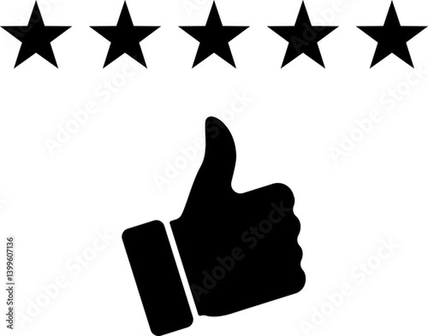 Obraz Customer review rating with 5 stars and thumb up illustration.