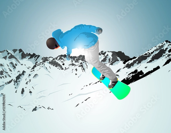 Obraz Snowboarder and mountain.