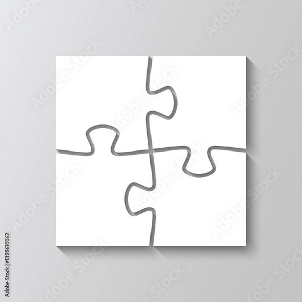Fototapeta Jigsaw puzzle with 4 pieces. Puzzle square business presentation infographic. Square info graphic of process diagram. Business presentation for infographics. Vector illustration