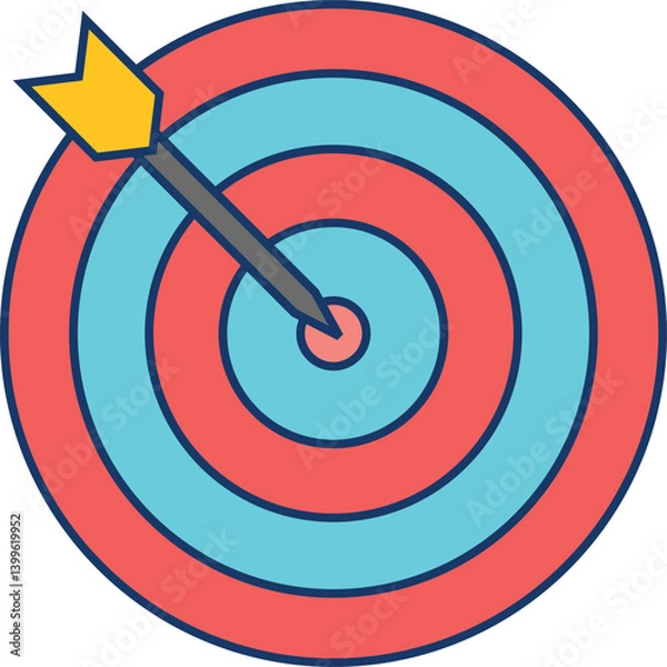 Fototapeta Target icon illustration featuring a bullseye with an arrow, designed in flat vector style.