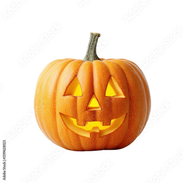 Fototapeta Jack o' lantern pumpkin with a smiling face, illuminated from within. Halloween concept.