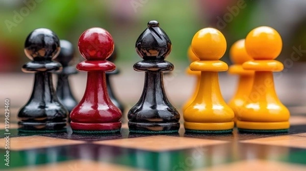 Obraz A chessboard where all pieces are identical in shape, differentiated only by color