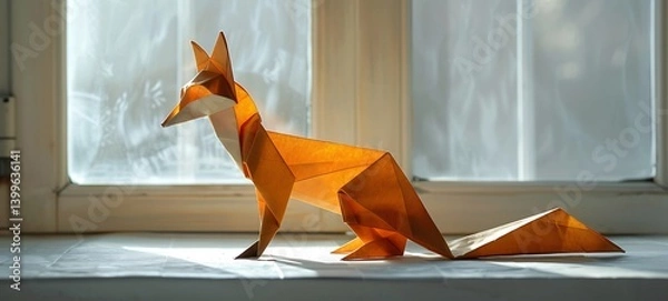 Obraz photo of the origami figure fox, ai generative