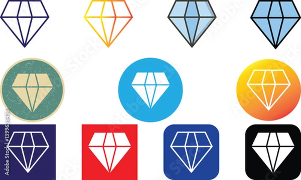 Obraz Diamond Icon Collection – 10 Colorful Vector Designs
Set of diamond icons in different shapes. Includes flat style gems and gemstone illustrations.