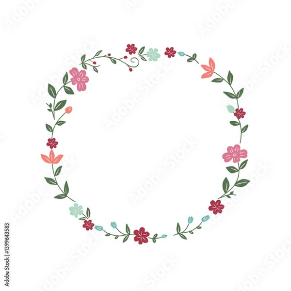 Fototapeta Delicate spring wreath. Hand drawn vector illustration.