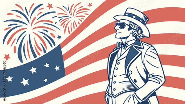 Fototapeta Uncle Sam with Sunglasses Reflecting Fireworks