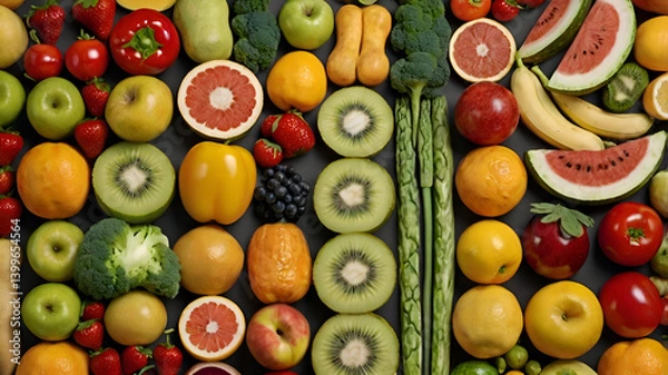 Fototapeta vegetables and fruits, Human body made of fruits and vegetables symbolizes 