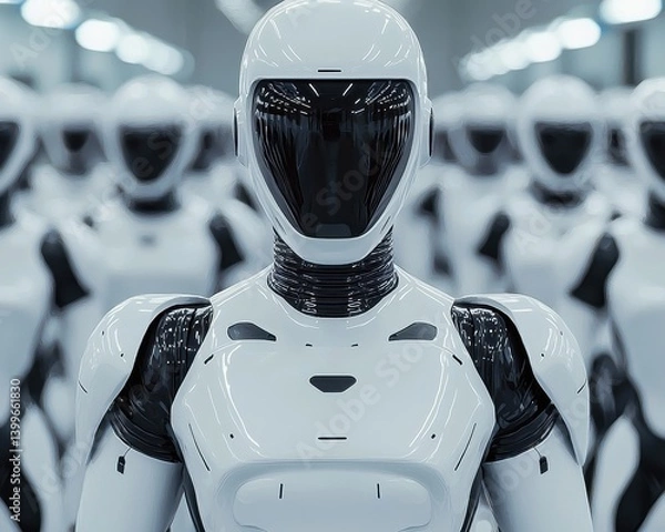 Fototapeta Futuristic Robots in Manufacturing Factory Setting with Modern Design