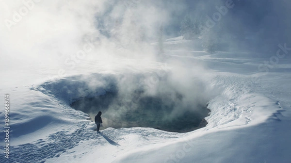 Fototapeta Dramatic Geyser Eruption with Steam Clouds in Geothermal Landscape