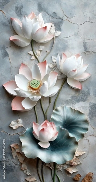 Obraz Elegant lotus blossoms in 3D relief art