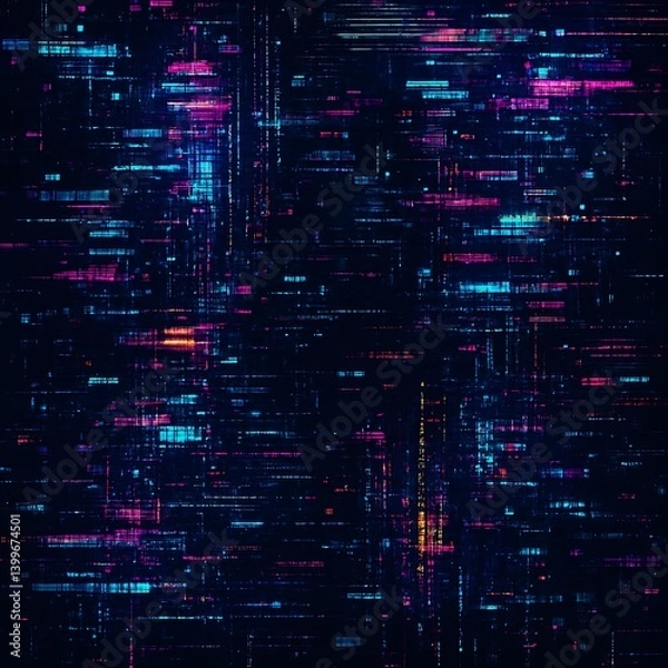 Obraz Cyberpunk glitch pattern with pixelated effects, dark background 