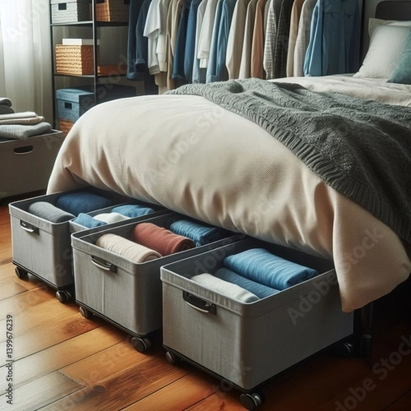 Obraz Under bed rolling storage bins – Low profile containers for se