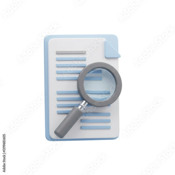 Fototapeta 3D Render of Blue Document with Grey Magnifying Glass