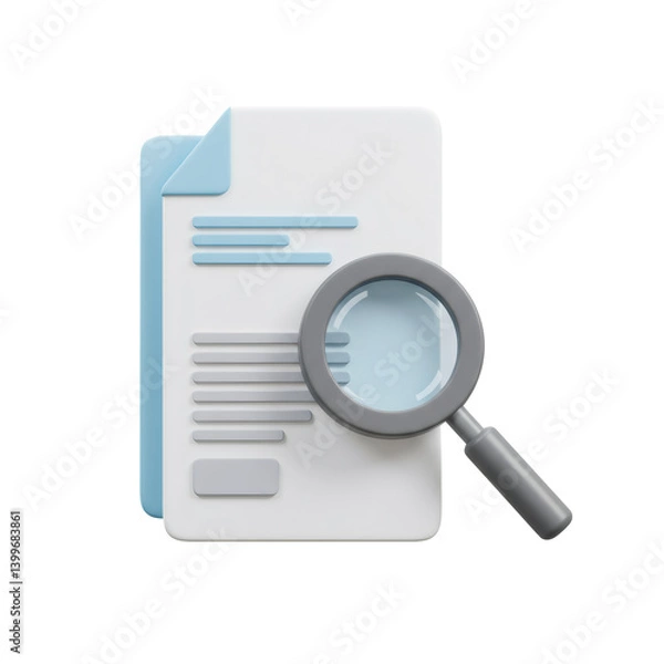 Fototapeta 3D Render of Document and Magnifying Glass