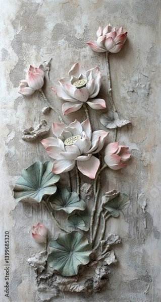 Obraz Ornate lotus flower bas-relief on textured background