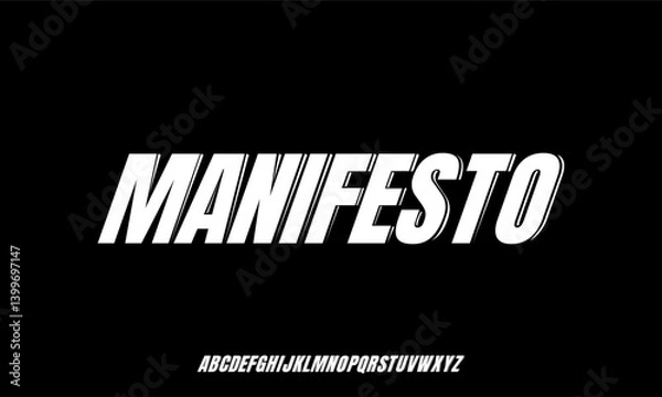 Obraz MANIFESTO Modern Italic Regular Alphabet Font. Typography urban style fonts for technology, digital, movie logo design. vector illustration