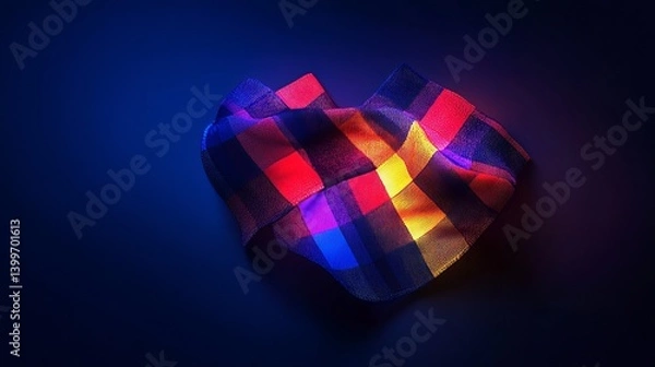 Fototapeta Glowing tartan pattern shapes Scotland on dark background for National Tartan Day celebration