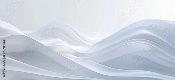 Fototapeta Abstract, design and wave with white, background and silk with 3d render for wallpaper or banner. Creative, artistic and art with cloth, ripple or linen for luxurious textile and dynamic graphic