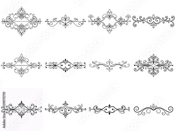 Fototapeta Twelve Elegant Flourishes Ornamental Design Elements vector illustration Collection for Wedding Invitations and Decorative Projects