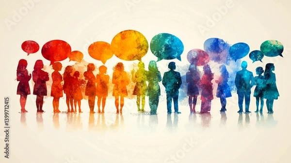 Fototapeta Watercolor people talking communication social network community group discussion illustration 100
