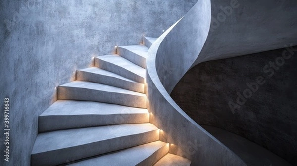 Fototapeta A modern architectural spiral staircase with subtle integrated lighting