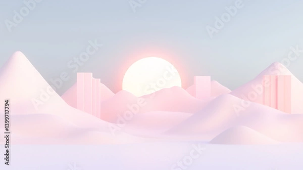 Obraz Dreamlike Minimalist Desert Background with Soft Pastel Tones, with a soft and warm feel	
