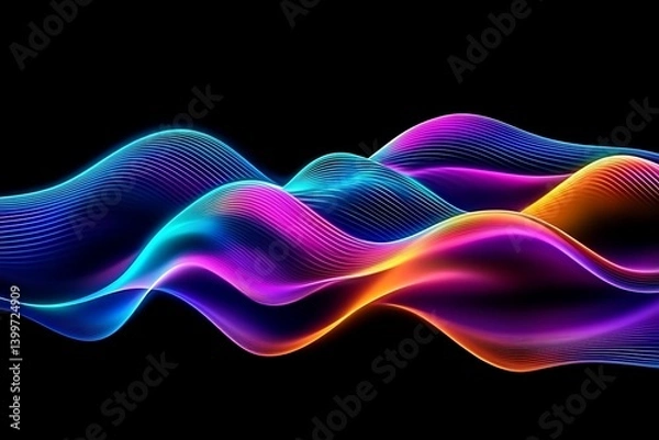 Fototapeta Abstract fluid 3d renders holographic iridescent neon curved waves in motion on a dark background. Gradient design element for banners. Modern colorful flow poster. Wave Liquid shape color background