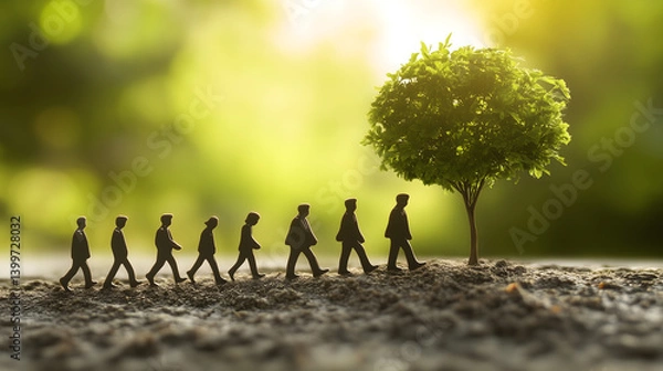 Fototapeta Journey of growth human progress towards nature urban park illustration inspirational close-up view