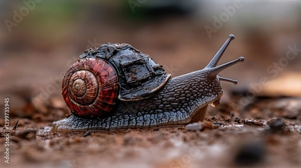 Obraz A snail in a tiny leather jacket, running a high-speed racing league for insects