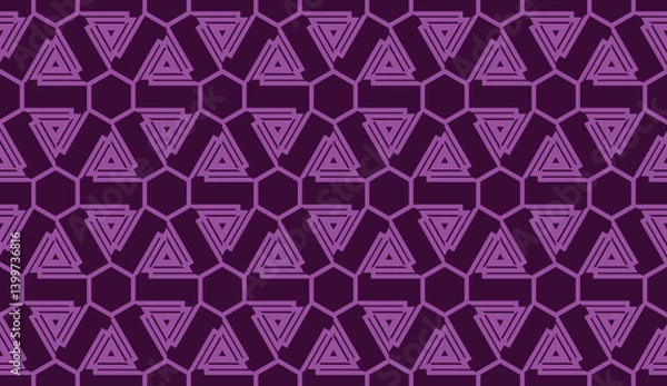 Fototapeta Vector illustration with curved line. Modern pattern in triangles style. For modern interior design, fashion print. Light, dark purple. Seamless
