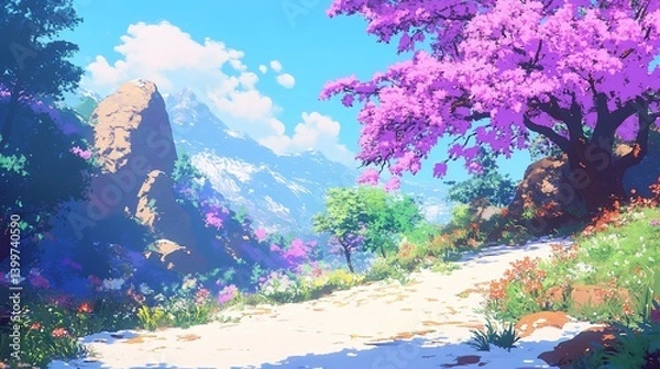 Fototapeta Serene Mountain Path: A Springtime Journey