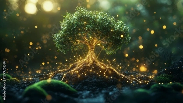 Fototapeta Enchanted Tree of Life Glowing Roots and Mystical Forest