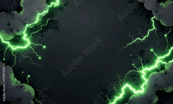 Fototapeta Green Lightning Strikes with Dark Clouds Frame