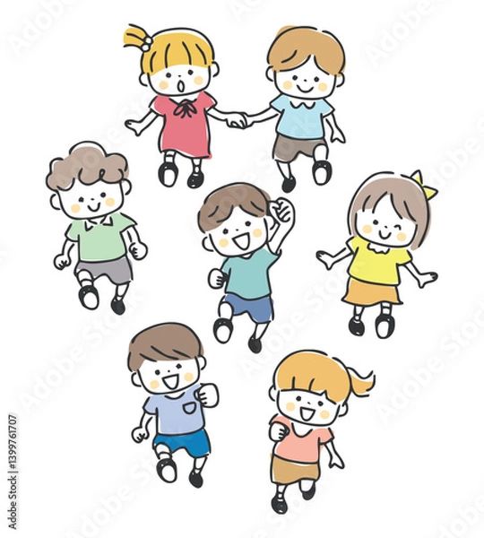 Obraz みんなで歩く子どもたち