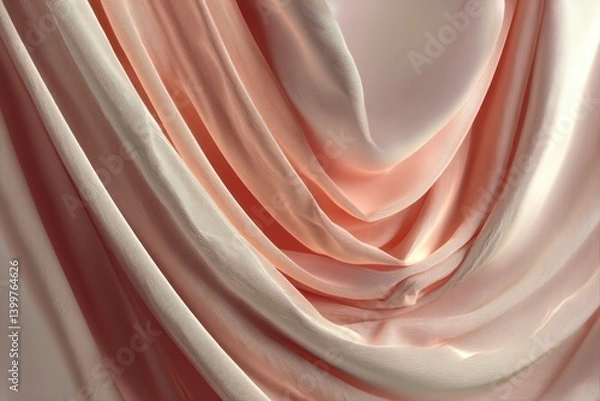 Fototapeta Elegant flowing drapery in soft blush peach and cream tones with smooth silky texture and natural folds. Digital art wallpaper
