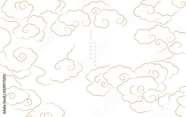 Fototapeta Japanese background with hand drawn line cloud pattern vector. Vintage template with geometric pattern. Frame and border in retro style.