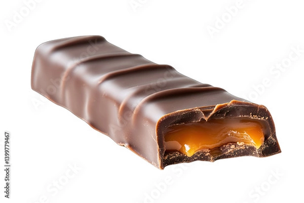 Obraz close-up a chocolate bar with a caramel filling showcasing its smooth exterior and gooey interior ideal for dessert lovers or snack enthusiasts