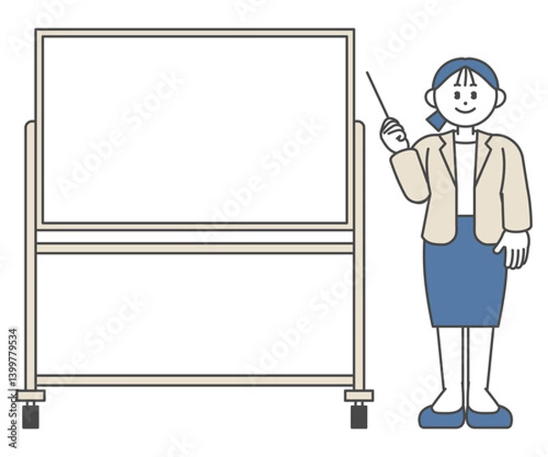 Fototapeta ホワイトボードの前で説明するスーツ姿の女性