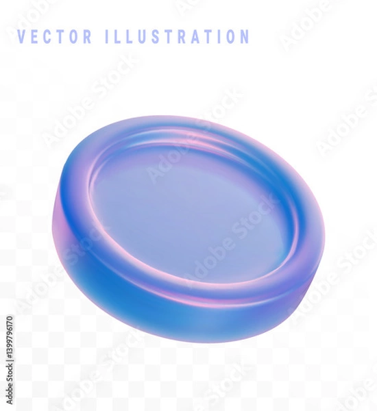 Fototapeta 3d coin. Vector illustration of  transparent circular object with gradient hues of blue and purple.