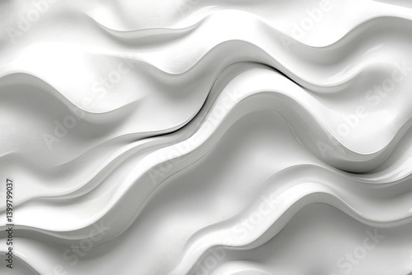 Fototapeta Seamless white wavy wall panel with textured background, abstract minimal pattern for modern architectural or design use