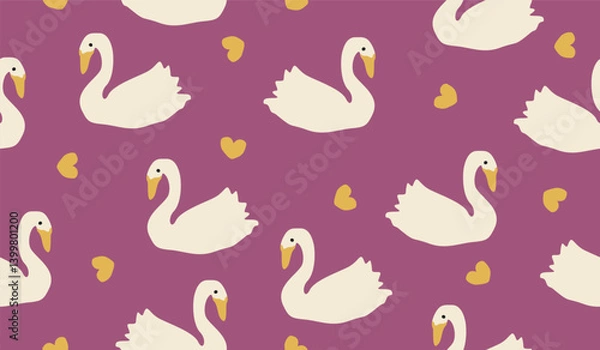 Fototapeta Cute swan pattern background vector design