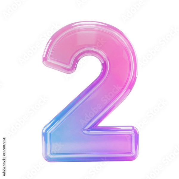 Fototapeta Glossy Pink And Blue Number Two 3D Render