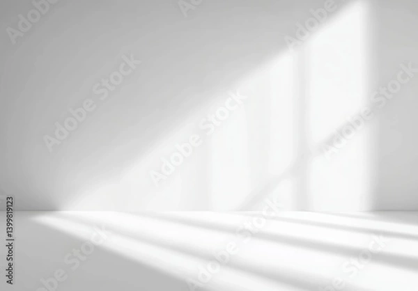Fototapeta Minimalistic White Space with Soft Natural Light and Dramatic Shadows Evoking Serenity
