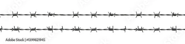 Fototapeta WIde Barbed Wires isolated on transparent background, PNG 