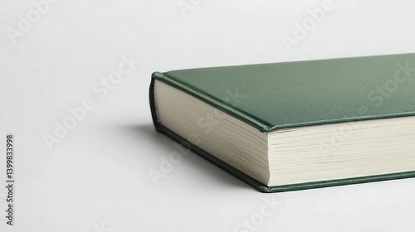Fototapeta A close-up view of a green hardcover book, showcasing its textured cover and crisp pages.